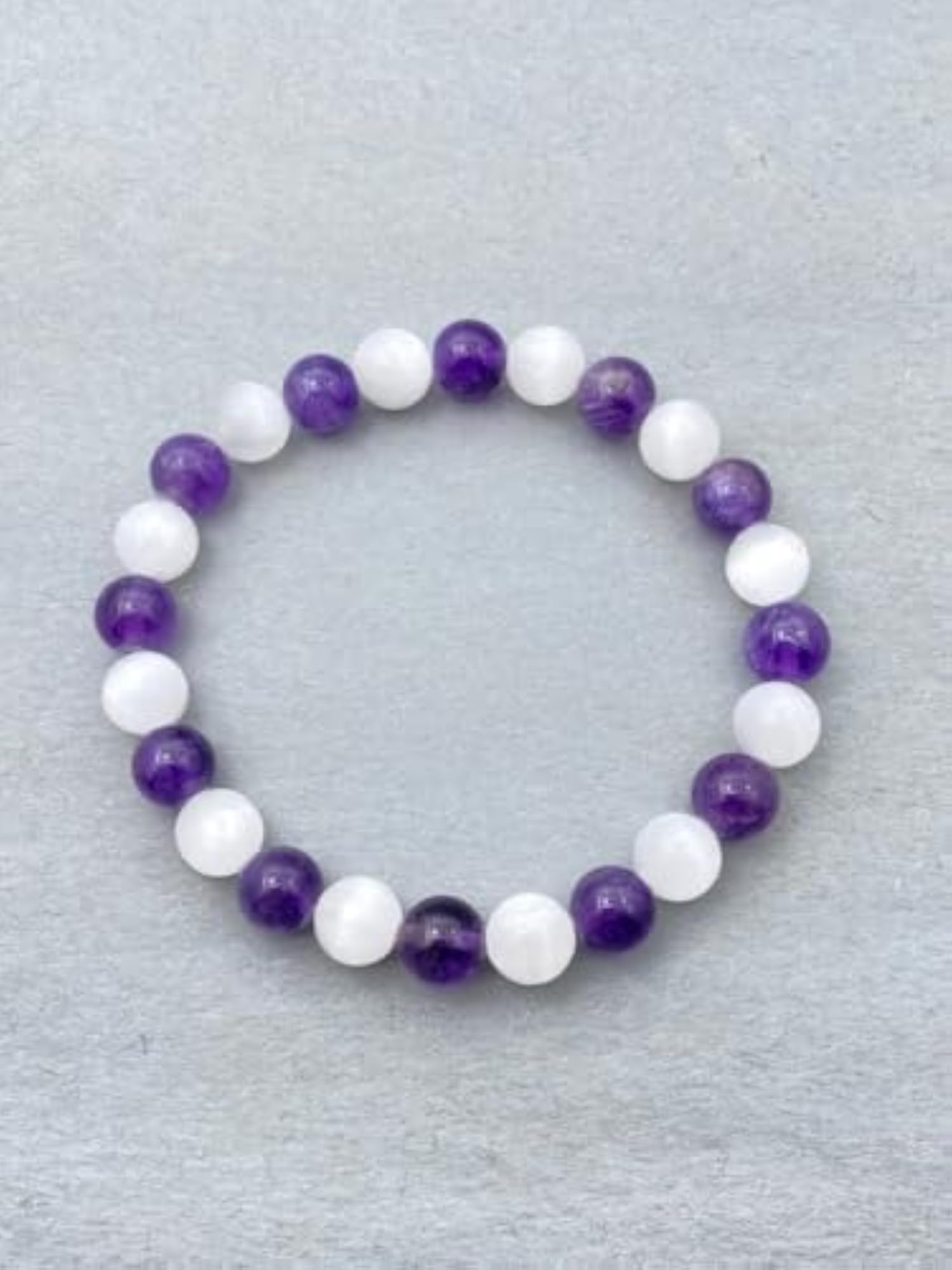 Natural Selenite & Amethyst Beaded Stretch Bracelet for Men & Women
